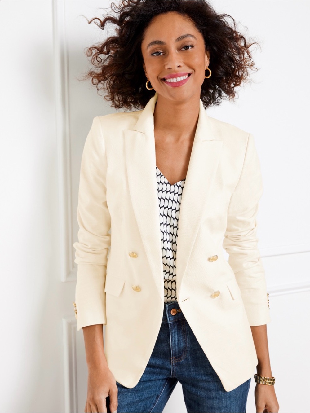 Talbots Ivory Double Breasted Stretch Blazer Jacket Size 0P